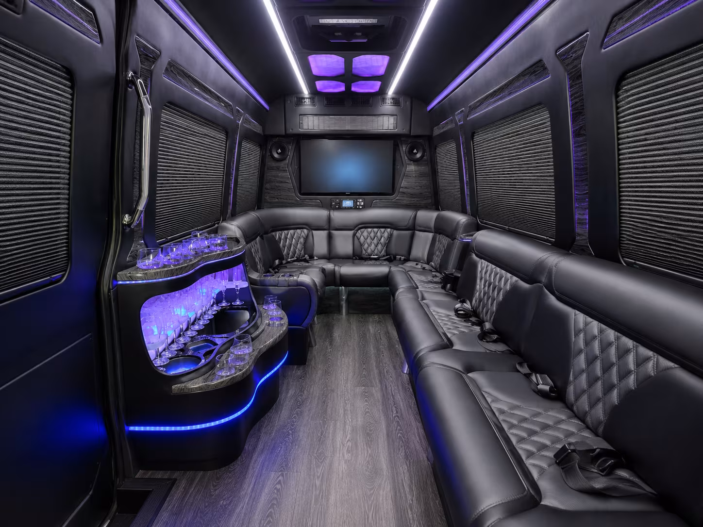 longview 40 passenger party bus inside